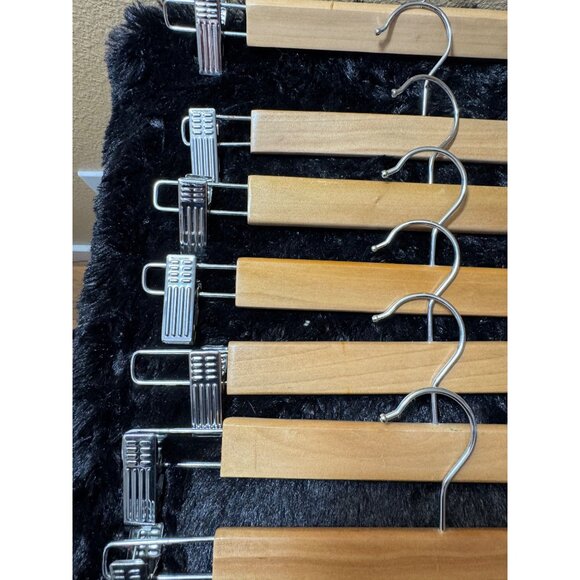 Vintage Wooden Pants Hangers With Metal Clips & Swivel Hooks Set Of 7 - Picture 3 of 5